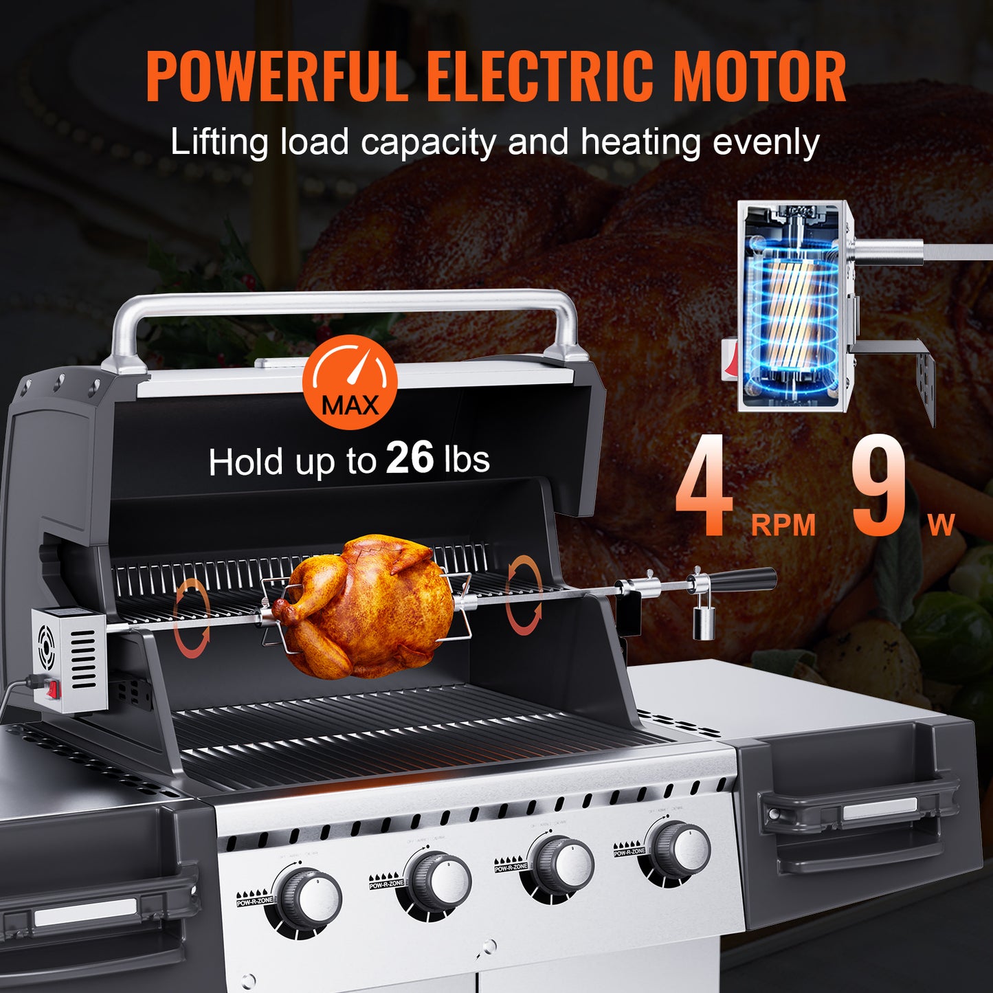 Happybuy 32"/39" Hexagon BBQ Grill Rotisserie Kit